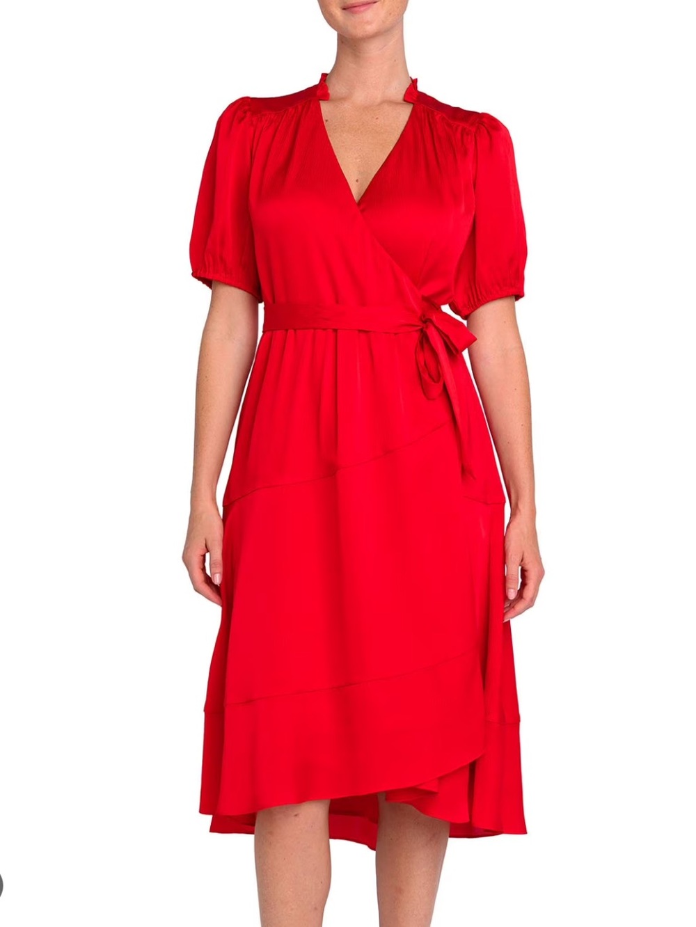 DRAPER JAMES Red Wrap Midi Dress Size S